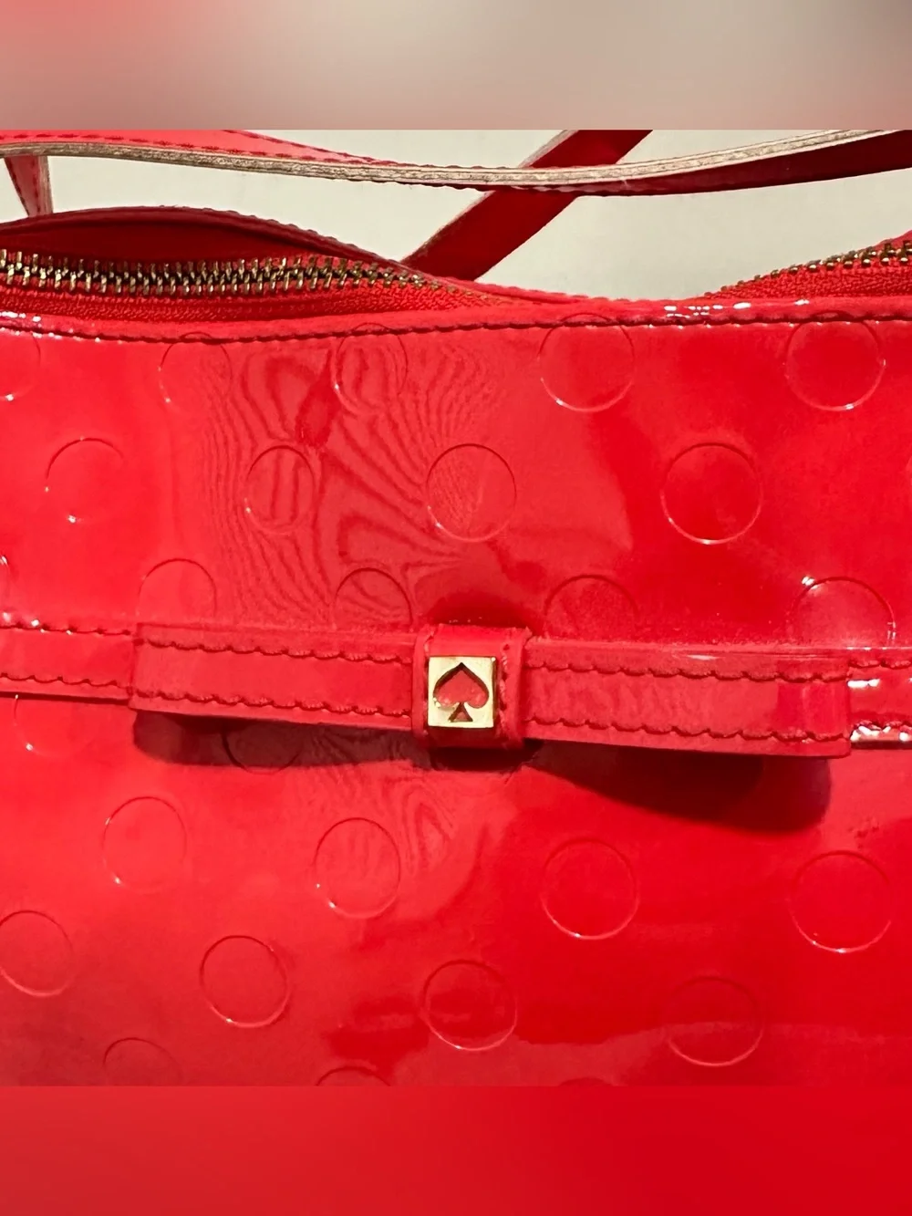 Kate Spade New York Large Red Vinyl Circle Pattern Tote Bag